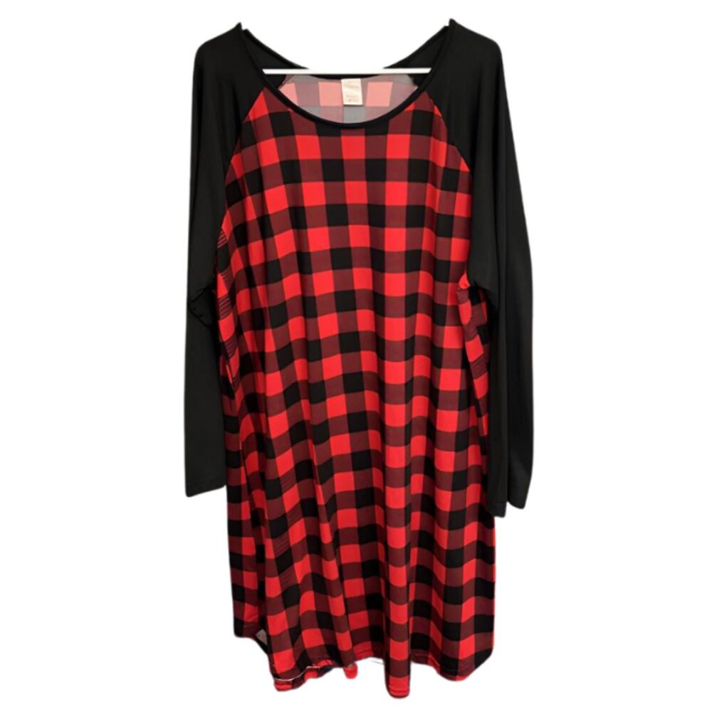 ❤️ Lissome Lounge Red & Black Buffalo Plaid Tunic Top - Size 3X ❤️
